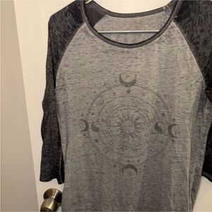Gray and Black Women's Graphic Top